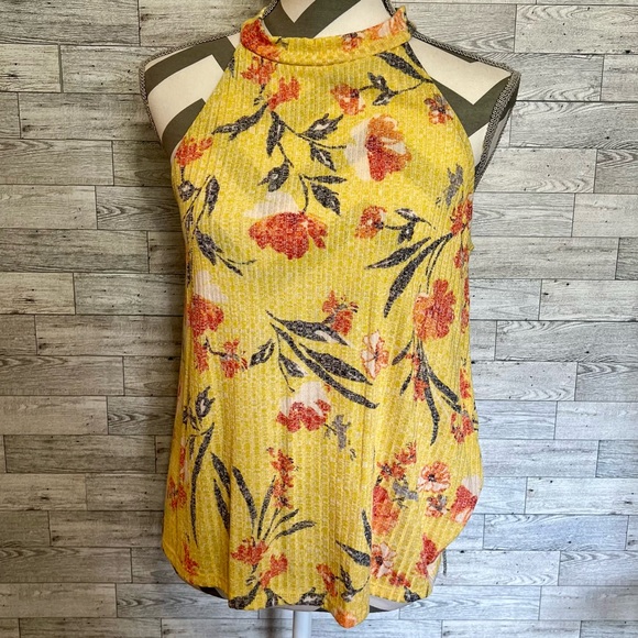 W5 Women’s Floral Halter Top Yellow/Orange Ribbed / Size-Small - Picture 1 of 10